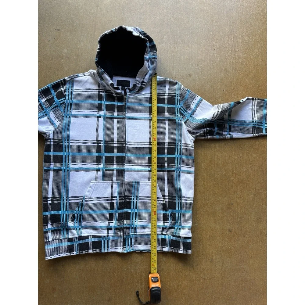 Hurley Heavyweight Plaid Zip Up Hoodie Jacket Skater Y2K Surfer Checkered (XL)